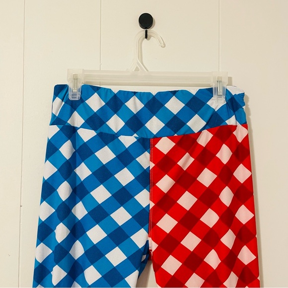 LuLaRoe Red and Blue Checkered Leggings - Picture 2 of 8